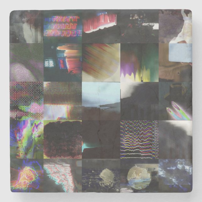 1FB1F9F4 Cyberpunk Glitch Art Mosaic Abstract Stone Coaster (Front)