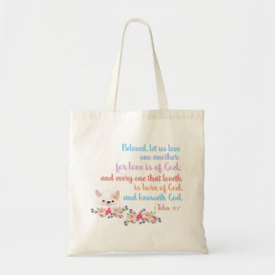 1John4:7 Bible Verse Tote Bag