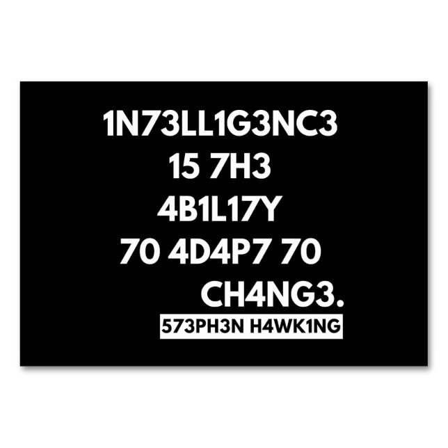 1N73LL1G3NC3 15 7H3 4B1L17Y 70 4D4P7 70 CH4NG3. TABLE NUMBER (Front)