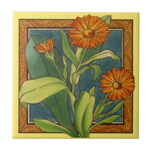 1of set of 8 antique repro circa 1880 Maw floral Tile (Front)