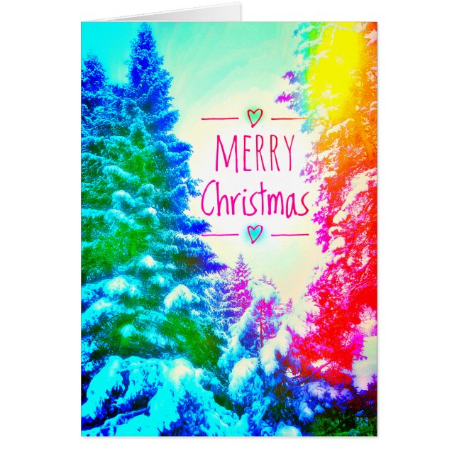 1RAINBOW MERRY CHRISTMAS TREES CARD (Front)
