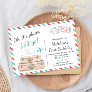 1st 2nd 3rd Travel Aeroplane Birthday Party Boy Invitation
