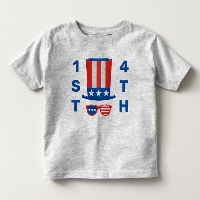 1ST 4th of July Red White Blue Flag Top Hat Shirt (Front)