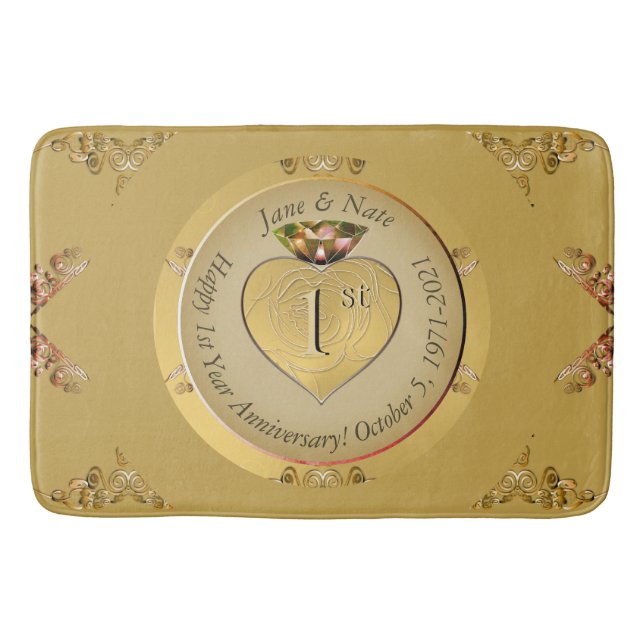 1st/50th Wedding Anniversary Golden Bath Mat (Front)