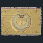 1st/50th Wedding Anniversary Golden Throw Blanket<br><div class="desc">Alas, a gorgeous pouf for HER to honour your 1st or 50th wedding anniversary with a heart emblem and medallion text, how special is that?! Golden ochre with ornate heart graphics, for a touch of the romantic. If you wish for any customisation or illustration made just for you, just message...</div>