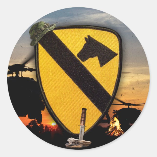 1st 7th cavalry air cav army scrapbooks patch classic round sticker (Front)