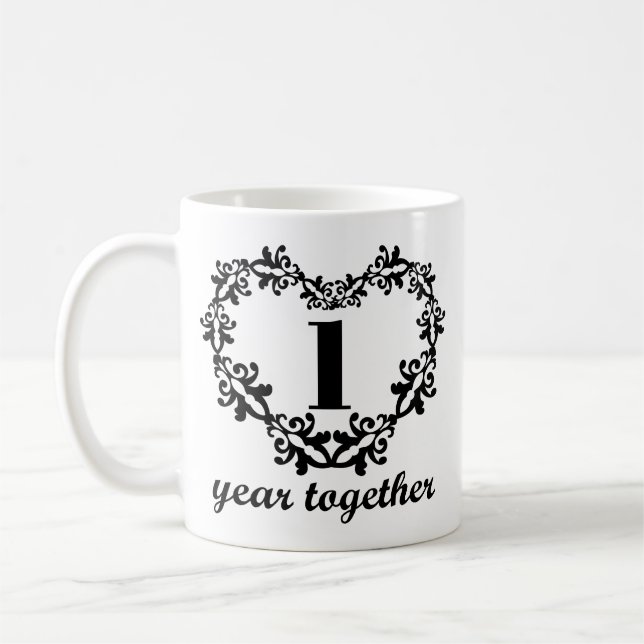 1st Anniversary 1 Years Together Heart Gift Mug (Left)