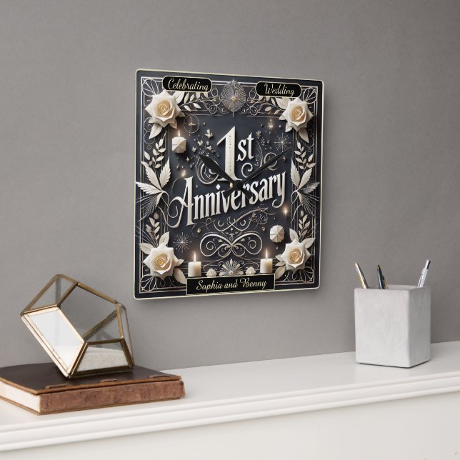 1st Anniversary Celebrate a Special Milestone Square Wall Clock (Office)