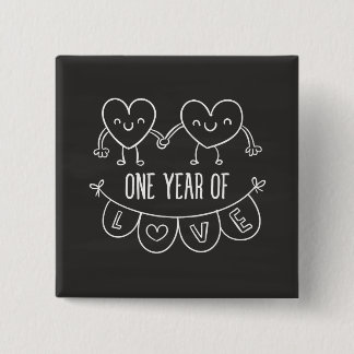 1st Anniversary Chalkboard Hearts Square Button