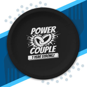 1st Anniversary Couples Married 1 Year Strong Paper Plate