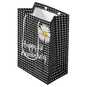 1st Anniversary Daisy On Gingham Medium Gift Bag