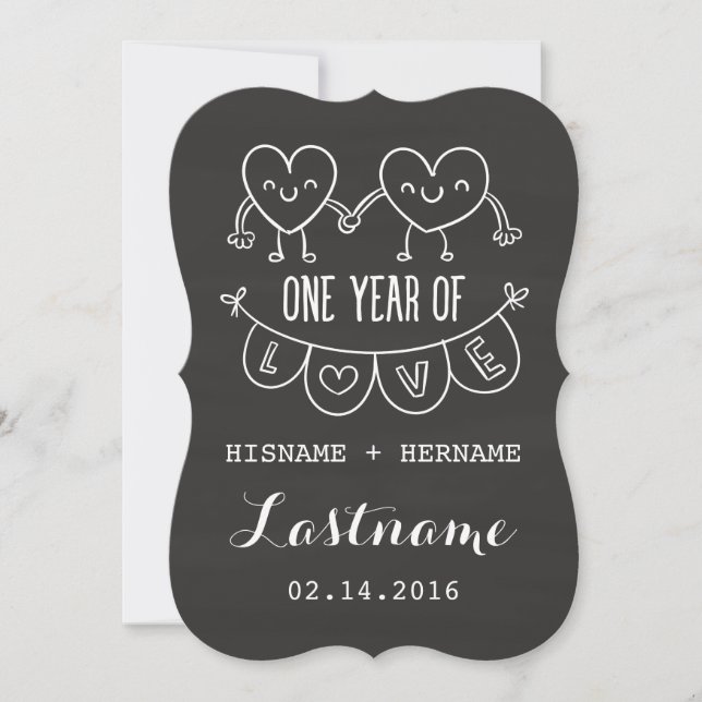 1st Anniversary Gift Chalk Hearts Invitations (Front)