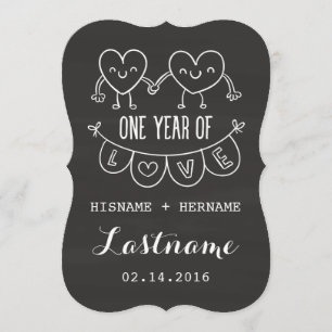 1st Anniversary Gift Chalk Hearts Invitations
