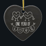 1st Anniversary Gift for Her Chalk  Heart Ornament<br><div class="desc">Cute two doodle hand drawn heart 1st year anniversary design.</div>