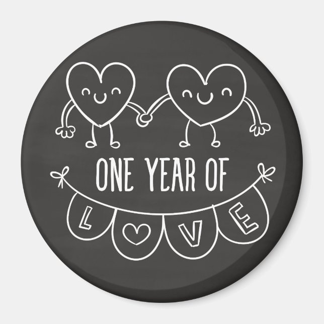 1st Anniversary Gift for Her Chalk Hearts Magnet (Front)