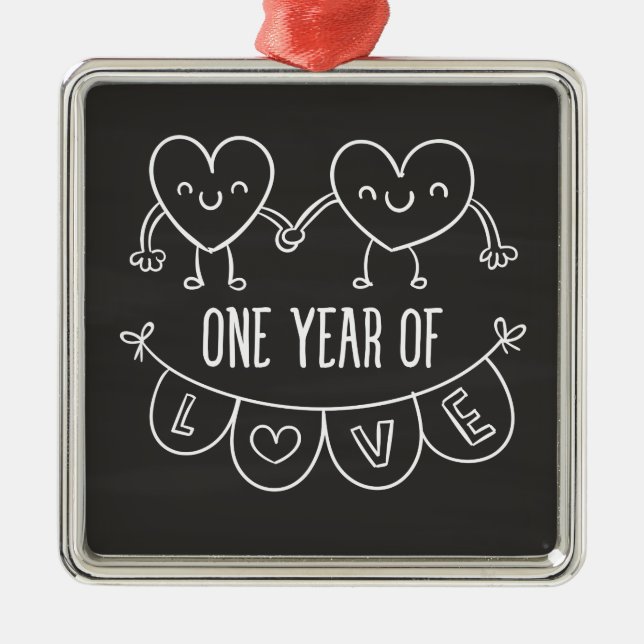 1st Anniversary Gift for Her Chalk Square Ornament (Front)