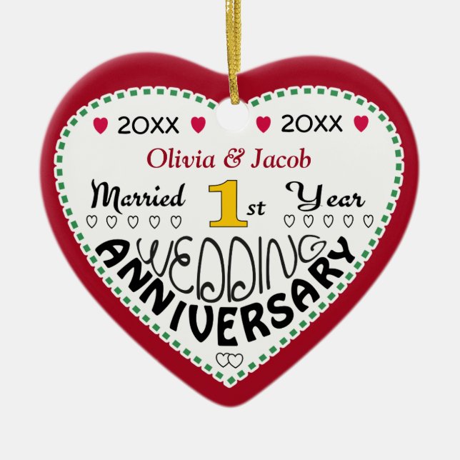 1st Anniversary Gift Heart Shaped Christmas Ceramic Tree Decoration (Front)