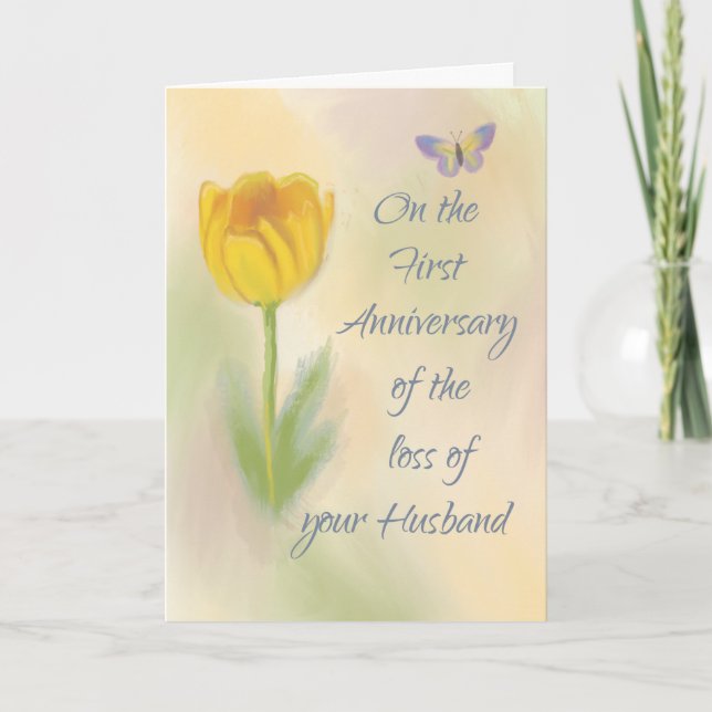 1st Anniversary Loss of Husband Watercolor Flower Card (Front)