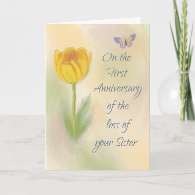 1st Anniversary Loss of Sister Watercolor Flower Card (Front)