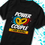 1st Anniversary Married Couples 1 Year Strong T-Shirt<br><div class="desc">This fun 1st wedding anniversary design is perfect for couples married 1 year to celebrate their marriage! Great to celebrate with your husband or wife or for your parent's 1 year wedding anniversary party! Features "Power Couple - 1 Year Strong!" wedding anniversary quote w/ joined wedding rings in a blast...</div>