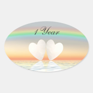 1st Anniversary Paper Hearts Oval Sticker