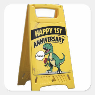 1st anniversary trex red roses yellow plastic sign square sticker