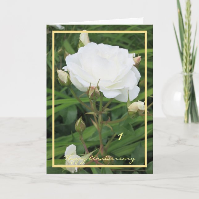 1st Anniversary Wishes Rose + Rose Buds Elegant Card (Front)