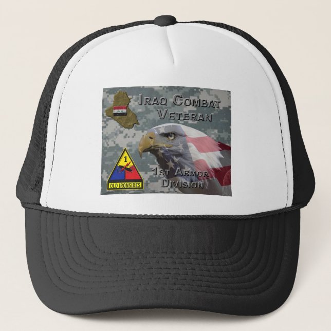 1st Armor Div Iraq Combat Veteran Trucker Hat (Front)