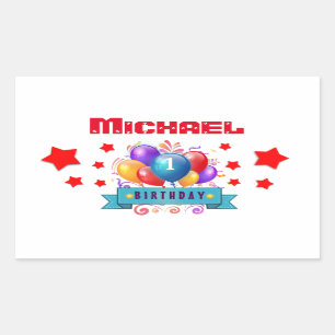 1st BABY Birthday Festive Colourful Balloons V10IZ Rectangular Sticker