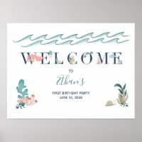 1st Baby Boy Cute Blue Watercolor Under the Sea