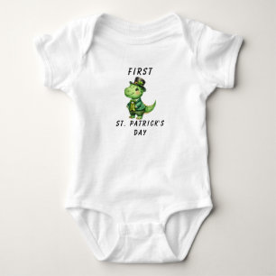 1st Baby Boy St. Patrick's Day Dinosaur Bodysuit