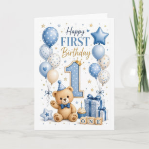 1st Baby Boy Teddy Birthday Card