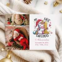 1st Baby Christmas 2 Photo  Pink Gold Unicorn