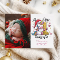 1st Baby Christmas Photo  Pink Gold Unicorn