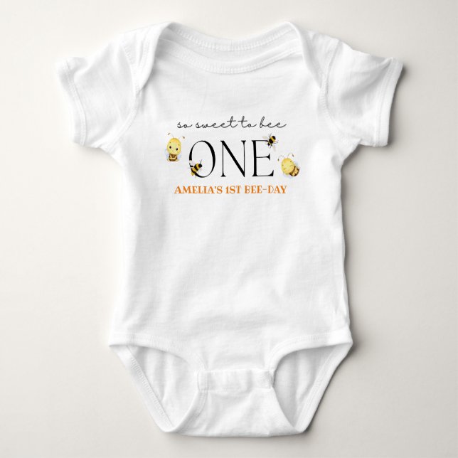 1st bee-day, bee birthday baby bodysuit (Front)