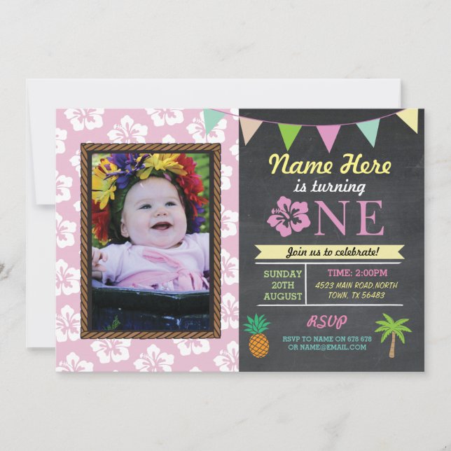 1st Birthday 1 Aloha Tropical Photo Party Invite (Front)
