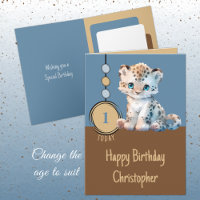 1st birthday 1 today name cute leopard blue