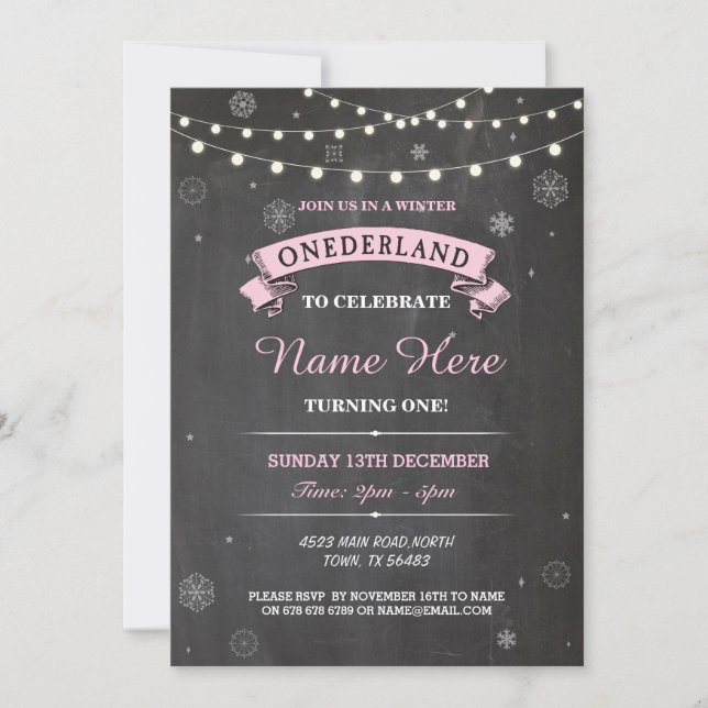 1st Birthday 1 Wonderland Onederland Party Invite (Front)