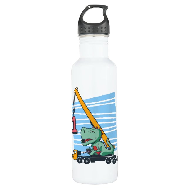 1st Birthday 1 year Mobile Crane Dinosaur 710 Ml Water Bottle (Front)