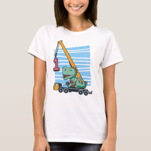 1st Birthday 1 year Mobile Crane Dinosaur T-Shirt