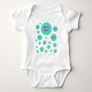 1st Birthday 1 Year Old GREEN PURPLE Bubbles V06 Baby Bodysuit