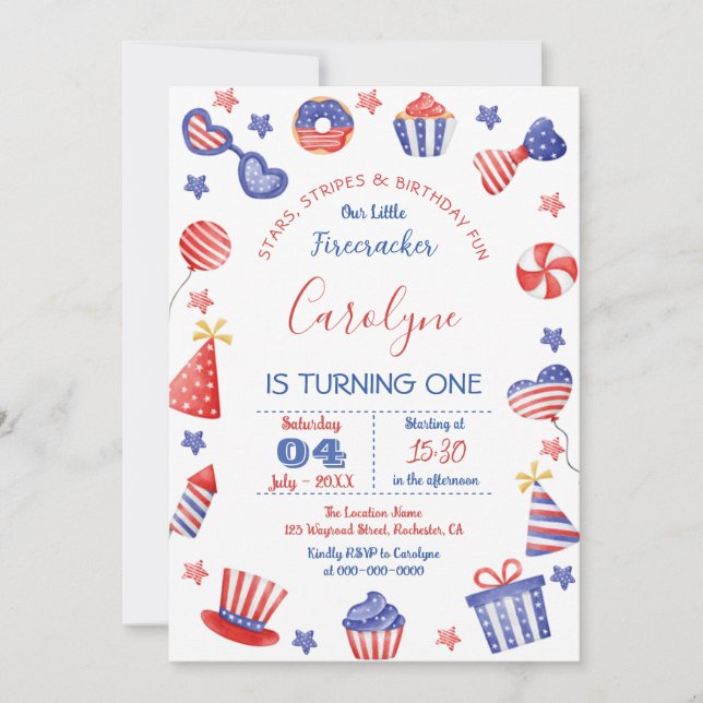 1st Birthday 4th of July Invitation (Front)