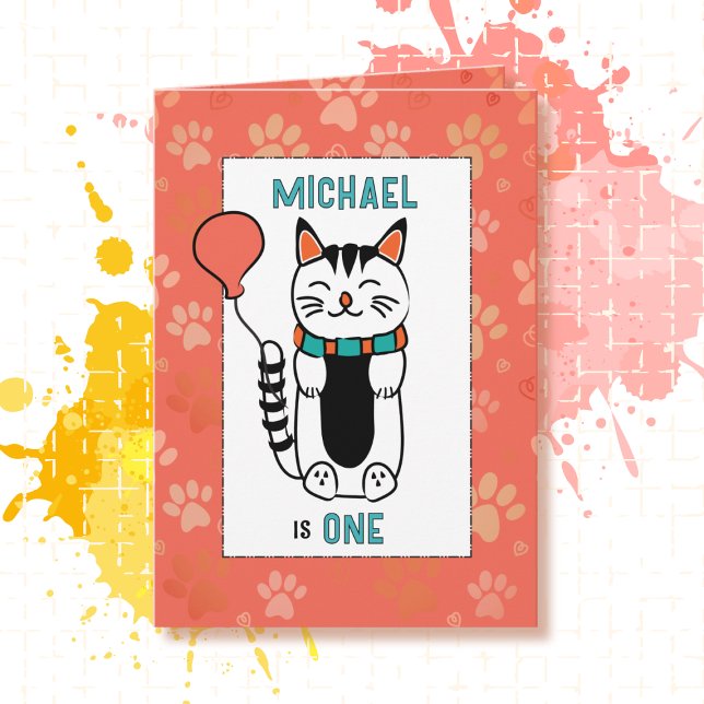 1st Birthday Adorable Cat Cartoon Funny Saying  Card (Creator Uploaded)