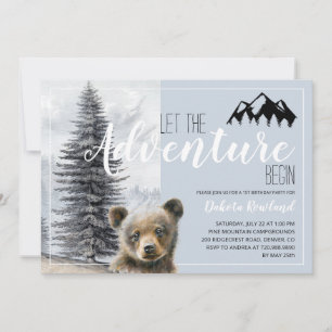 1st Birthday Adventure Awaits Woodland Bear  Invitation