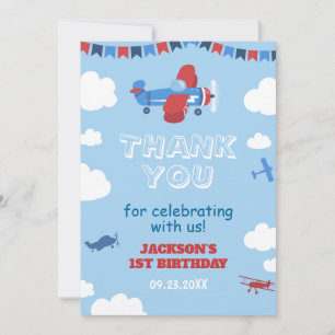 1st Birthday Aeroplane ONE Year Has Flown Sky Clou Thank You Card