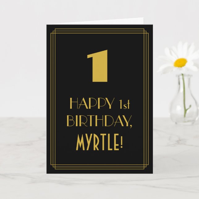 1st Birthday ~ Art Deco Inspired Look "1" & Name Card (Small Plant)