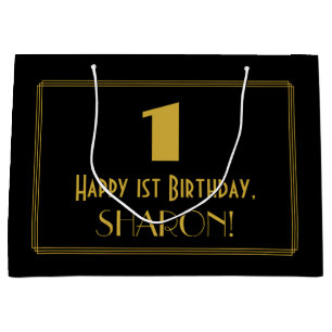1st Birthday — Art Deco Inspired Look "1" & Name Large Gift Bag