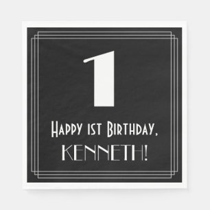 1st Birthday ~ Art Deco Inspired Look "1", Name Napkin