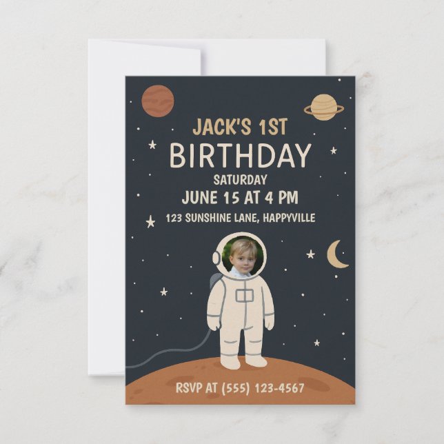 1st Birthday Astronaut Rocket Ship Birthday Photo  Invitation (Front)