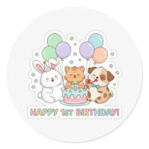 1st birthday baby animals sticker